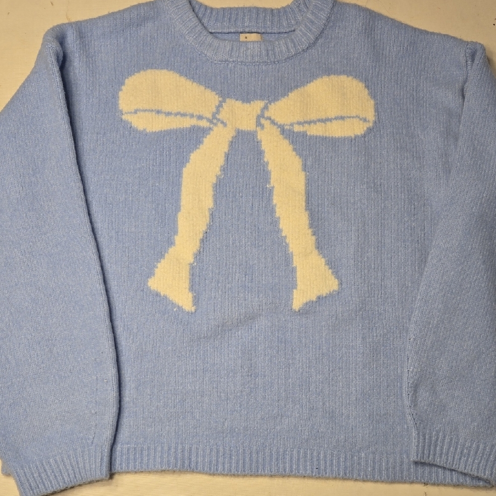 Blue Bow Intarsia Sweater
